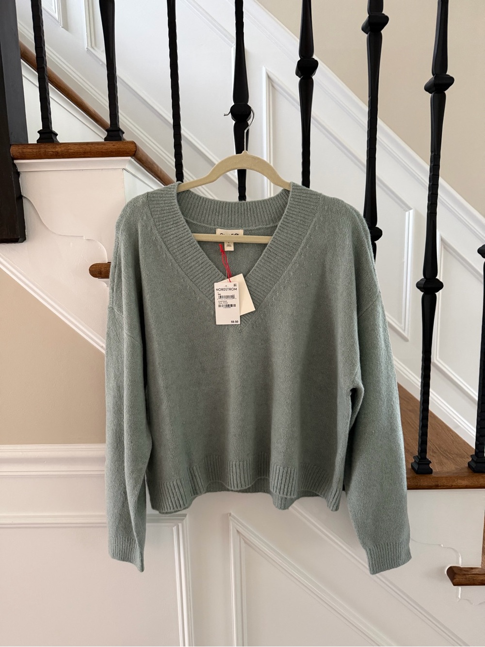Cozy V-Neck Pullover Sweater in Sage Green